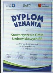 Dyplom Uznania Nowosądeckiej Izby Turystycznej dla SGU RP